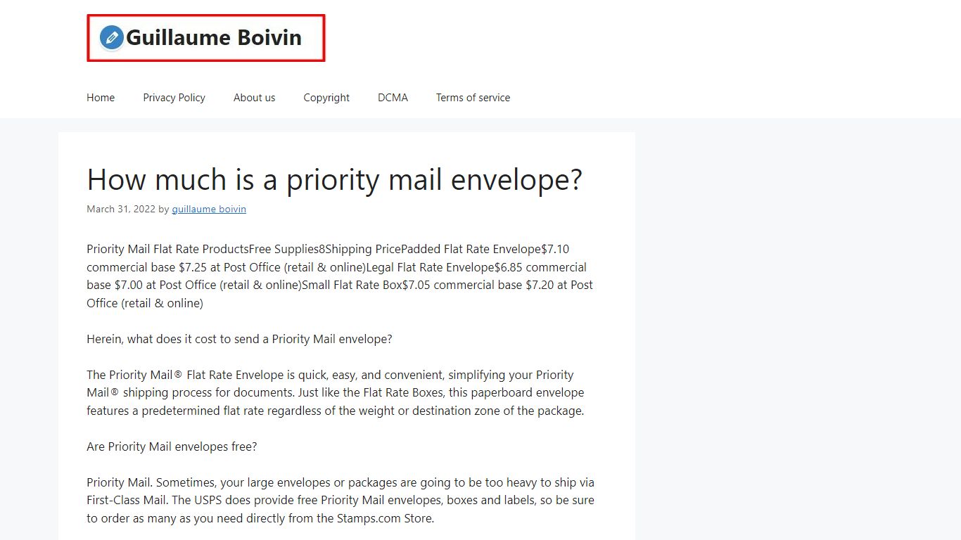 How much is a priority mail envelope? - Guillaume Boivin