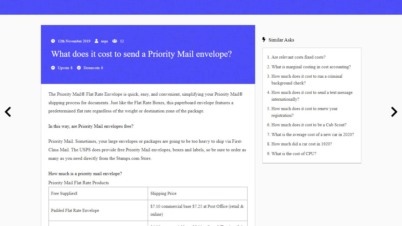 What does it cost to send a Priority Mail envelope?